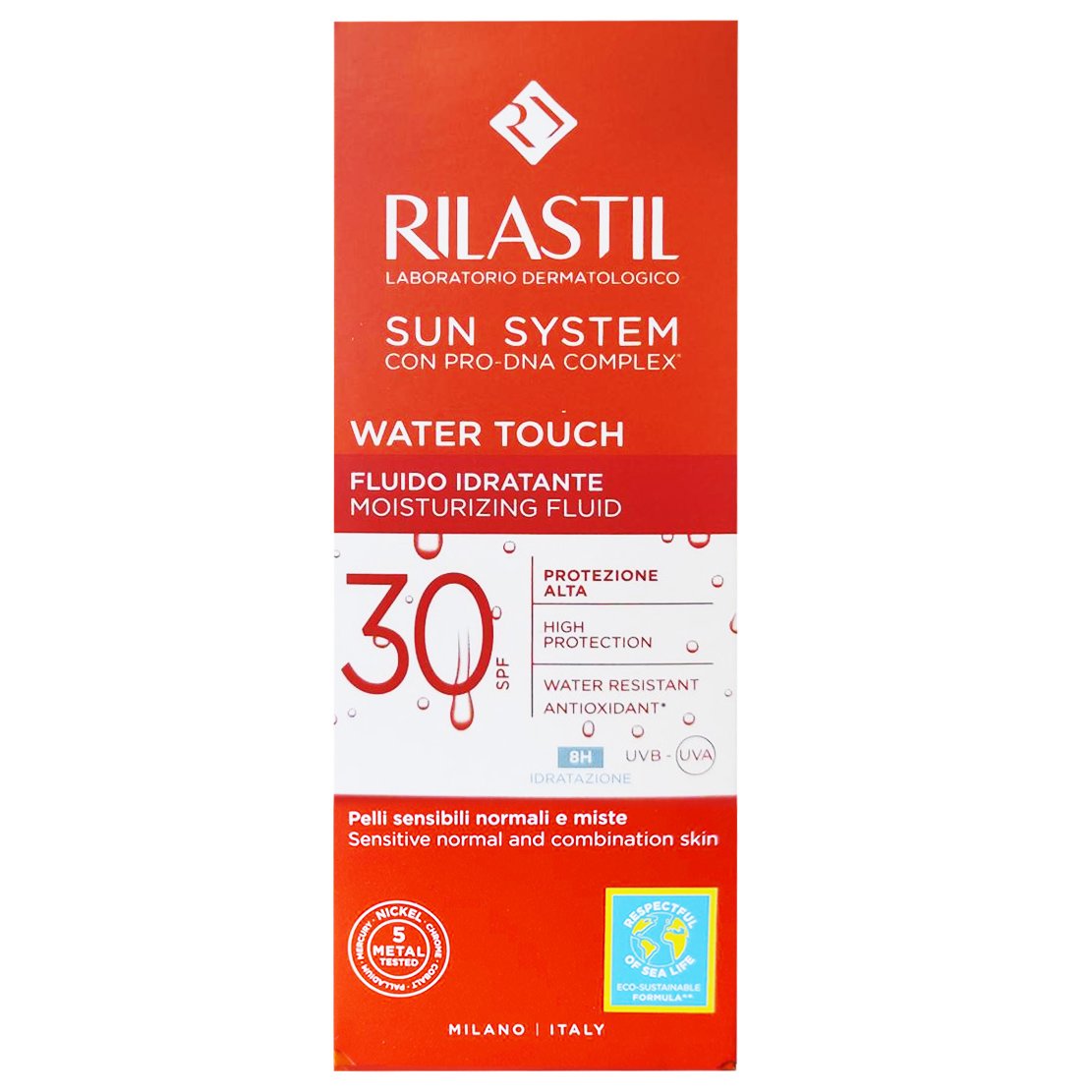 Rilastil Rilastil Sun System Water Touch Moisturizing Face Fluid Spf30 Λεπτόρρευστο Αντηλιακό Γαλάκτωμα Προσώπου, Υψηλής Προστασίας με Ενυδατική Δράση & Ματ Αποτέλεσμα, Ιδανικό για Ευαίσθητες, Κανονικές & Μεικτές Επιδερμίδες 50ml