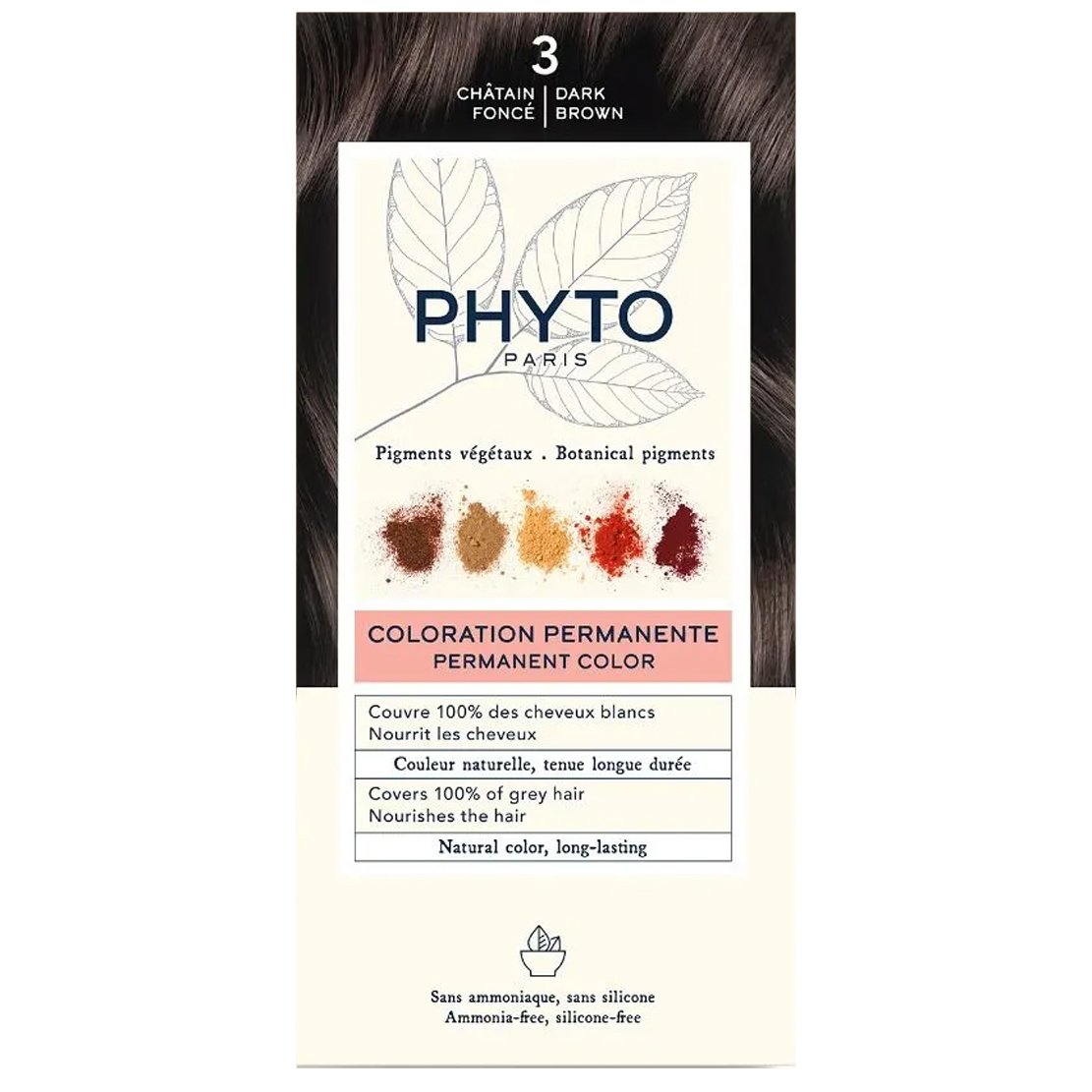 Phyto Paris Phyto Permanent Hair Color Kit Μόνιμη Βαφή Μαλλιών με Φυτικές Χρωστικές, Χωρίς Αμμωνία 1 Τεμάχιο - 3 Καστανό Σκούρο