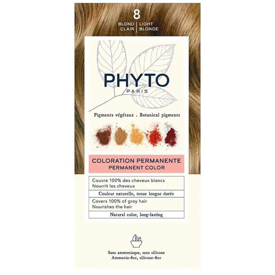 Phyto Paris Phyto Permanent Hair Color Kit Μόνιμη Βαφή Μαλλιών με Φυτικές Χρωστικές, Χωρίς Αμμωνία 1 Τεμάχιο - 8 Ξανθό Ανοιχτό